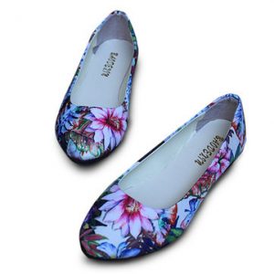 Big Size Floral Print Color Match Pointed Toe Slip On Flat Shoes