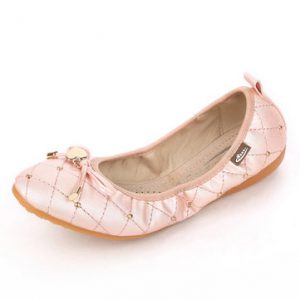 Big Size Heart Metal Check Folded Egg Roll Flat Shiny Ballet Shoes