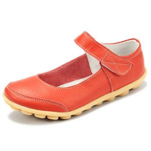 Big Size Hook Loop Pure Color Flat Ballet Soft Comfortable Leather Shoes