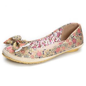 Big Size Lace Floral Butterfly Knot Printing Slip On Shoes