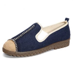 Big Size Linen Color Blocking Flat Slip On Knitting Shoes For Women