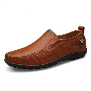 Big Size Men Genuine Leather British Style Soft Print Slip On Business Shoes