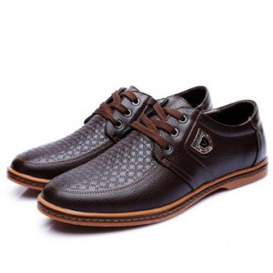 Big Size Men Leather Plaid Wearproof Lace Up Flat Business Formal Shoes