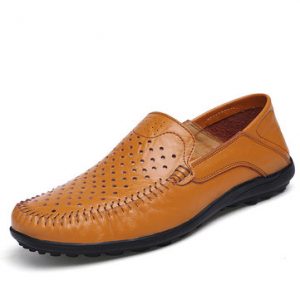 Big Size Men Leather Slip On Hollow Out Casual Driving Shoes