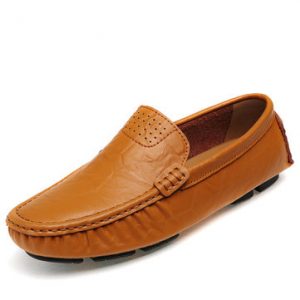 Big Size Men Pure Color Slip On Leather Driving Flat Shoes