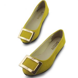 Big Size Metal Buckle Pure Color Slip On Flat Shoes