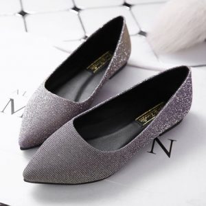 Big Size Pointed Toe Bling Shiny Flat Slip On Shoes For Women