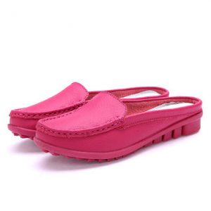 Big Size Pure Color Backless Soft Leather Slip On Casual Shoes