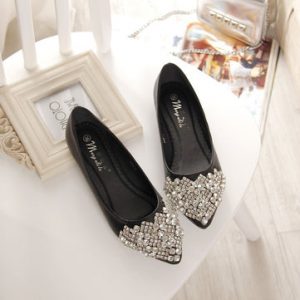 Big Size Rhinestone Crystal Pointed Toe Flat Office Lady Shoes