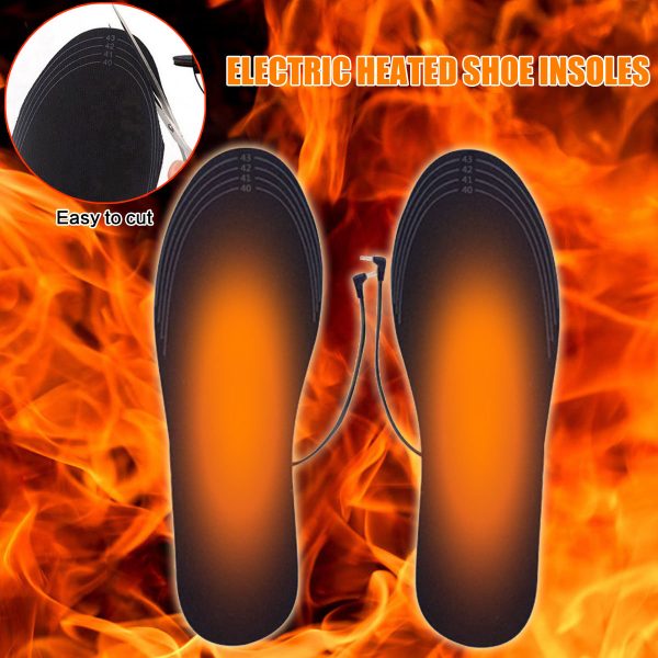 Black Electric Heated Shoe Insole Warm Foot Heater Breathable Deodorant Washable Tailorable Size Pad