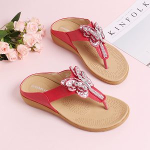 Bohemia Rhinestone Butterfly Soft Flip Flops Shoes Flat Slippers