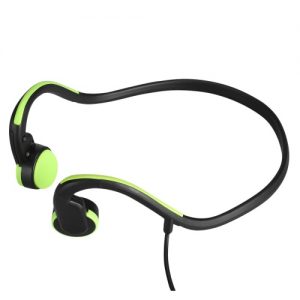 Bone Conduction Headsets Wired Earphone Outdoor Sports Headphones Noise Reduction Hands-free with Mic Black with Green for Smart Phones Tablet PC Notebook