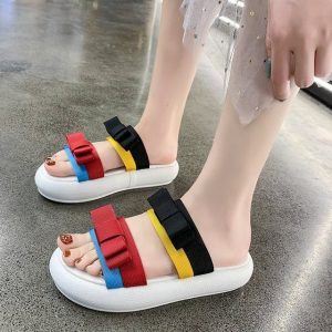 Bow Knot Cake Thick-soled Female Slippers Season New One-piece Slippers Outside Wearing Red Fashion Beach Shoes