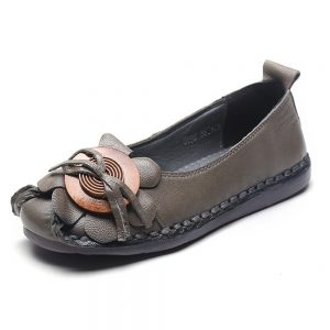 Bowknot Handemade Leather Vintage Soft Closed Toe Flat Shoes