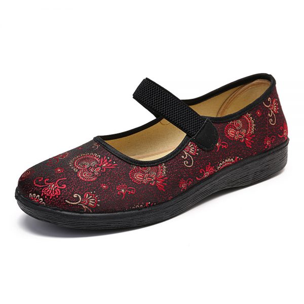 Breathable Cloth Embroidered Elastic Band Soft Sole Flat Shoes