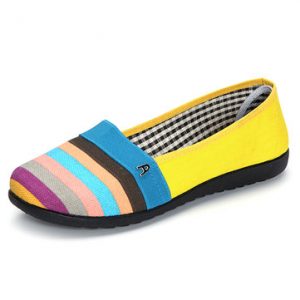 Breathable Colorful Streak Slip On Canvas Flat Shoes