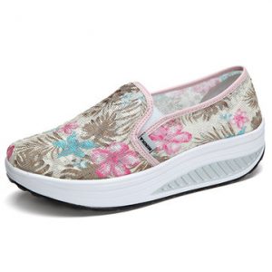 Breathable Floral Printing Rocker Sole Platform Slip On Shake Shoes