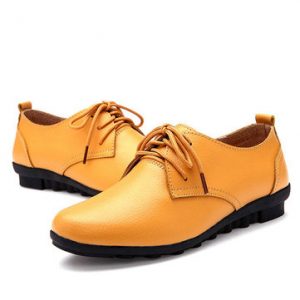 Breathable Lace Up British Style Moccasins Casual Shoes For Women