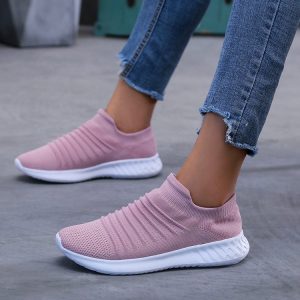 Breathable Mesh Slip On Solid Color Fold Outdoor Running Sport Flat Shoes