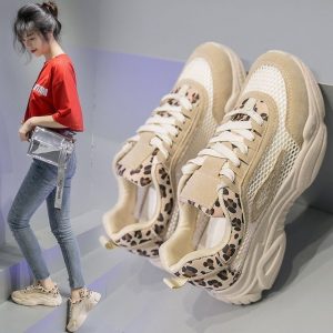 Breathable Sports Shoes Women Ins Tide Shoes New Wild Leopard Mesh Mesh Shoes Popular Old Shoes Women