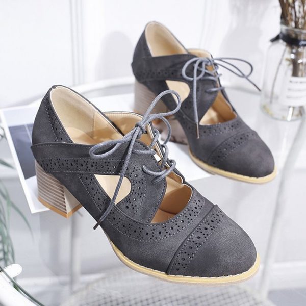 Brogue Carved Chunky Heel Shoes