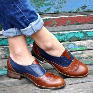 Brogue Splicing Women Slip On Block Lazy Casual Shoes