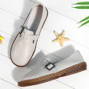 Buckle Decoration Leather Comfortable Casual Flat Shoes