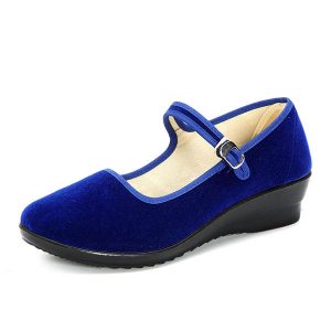 Buckle Wedge Heel Pure Color Mary Jane Shoes