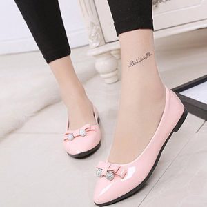 Butterflyknot Bead Candy Color Sweet Slip On Pointed Toe Flat Shoes