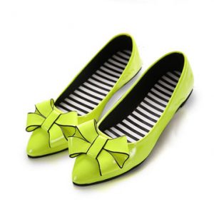 Butterflyknot Pure Color Stripe Light Ponited Toe Slip On Flat Shoes