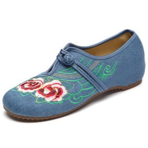 Camellia Embroidered Slip On Vintage Breathable Women Shoes