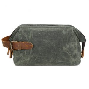 Canvas First Layer Leather Clutch Bag Vintage Travel Wash Cosmetic Bag For Men Women