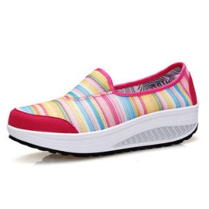 Canvas Stripe Rainbow Rocker Sole Shook Platform Shoes