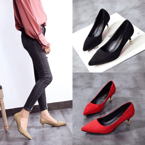 Cat And Shoes Women's New Season Shallow Mouth Pointed With Stiletto Heels Black Professional Shoes