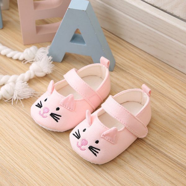 Cat Pattern Baby Girls Soft Anti-Slip First Walkers Shoes For 0-24M