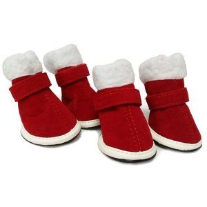 Christmas Dog Red Boots Winter Warm Plush Pet Shoes Adjustable Strape Skidproof Puppies Boots