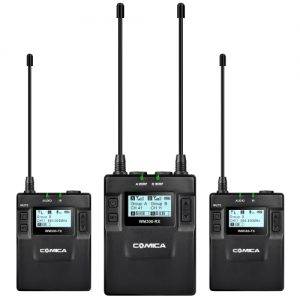 CoMica CVM-WM300(A) UHF 96-Channel Zinc Alloy Rechargeable Wireless Microphone Receiver + Dual Lavalier Mic Transmitters System