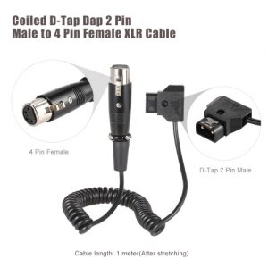 Coiled D-Tap Dap 2 Pin Male to 4 Pin Female XLR Cable 1 meter Length for DSLR Rig Power V-Mount