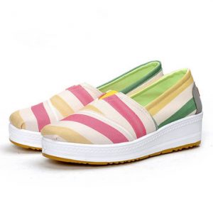 Color Blocking Canvas Slip On Casual Platform Shoes