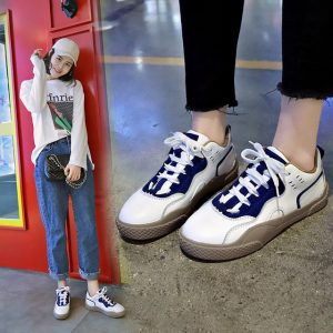 Color Matching Chic White Shoes Sneakers Women's New Wild Flat Bottom Strap Student Casual Shoes Women