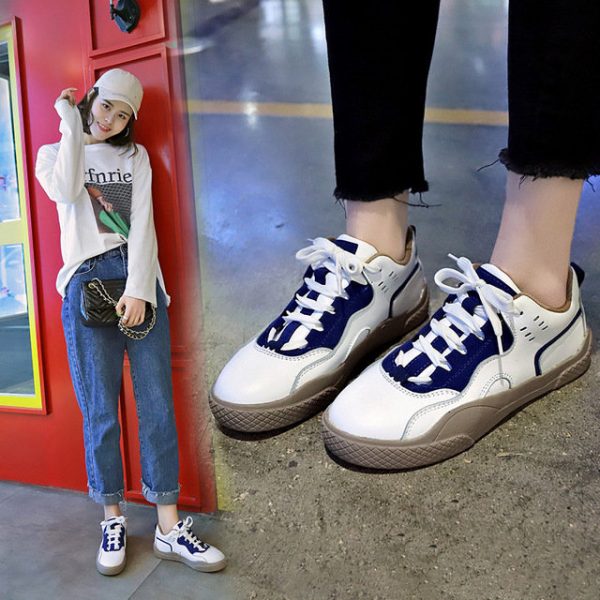 Color Matching Chic White Shoes Sneakers Women's New Wild Flat Bottom Strap Student Casual Shoes Women