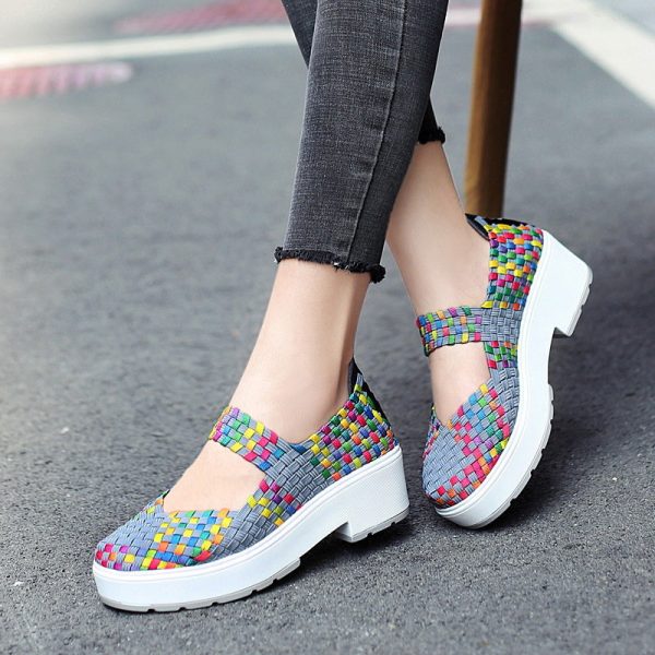 Colorful Knitted Slip On Chunky Heel Casual Platform Shoes