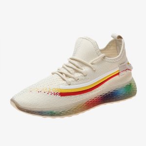 Colorful Rainbow Mesh Lace Up Running Casual Flat Shoes