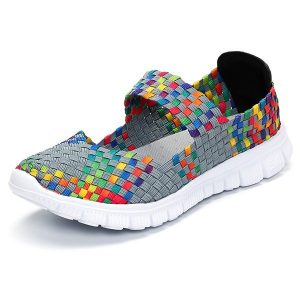 Colorful Slip On Elastic Knitting Flat Casual Sport Shoes