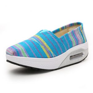 Colorful Stripe Swing Rocker Sole Canvas Slip On Casual Shoes