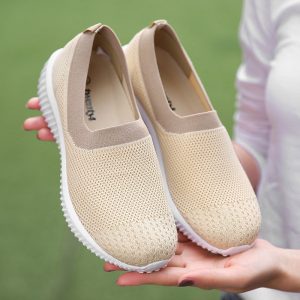 Comfortable Mesh Knitted Color Splicing Slip On Sport Casual Walking Flat Shoes