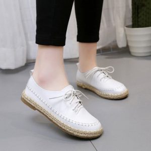 Comfortable Stitching Lace Up Pure Color Soft Casual Flat Shoes For Women