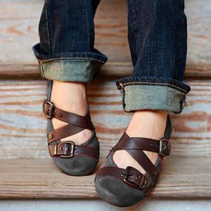 Cross Closed Toe Slip On Buckle Casual Flat Shoes