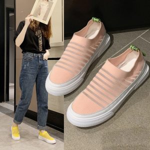 Crystal Flying Woven Shoes Women's New Breathable One-legged Knit Shoes Women's Sports Stretch Socks Shoes Women