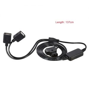 D-Tap 2 Pin Male Connector to Two Female USB Power Cord Cable for iPhone iPad for Samsung Sony Mobile Phone 137cm in Length